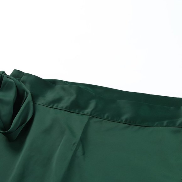 Green Satin Wrap Midi Skirt with Split - Picture 12 of 14